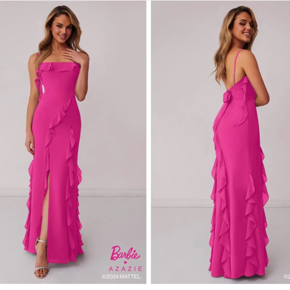 Azazie Barbie Pink Sheath Bow Chiffon Dress Barbie™ Pink